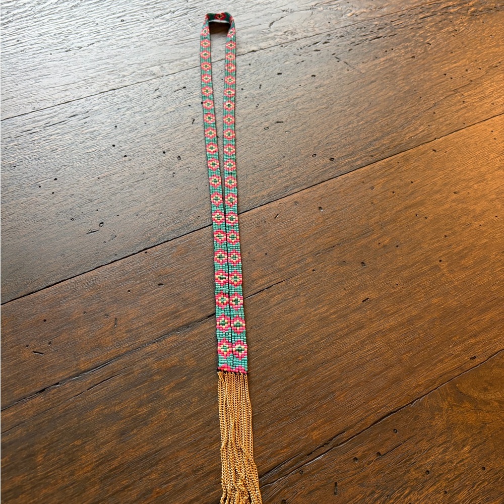 Handcrafted Floral Beaded Necklace with Fringe